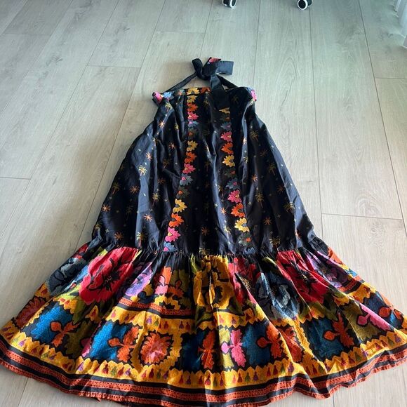 Anthropologie Farm Rio Embroidered Dress Strapless Black Folklore Size m petite - Picture 1 of 11